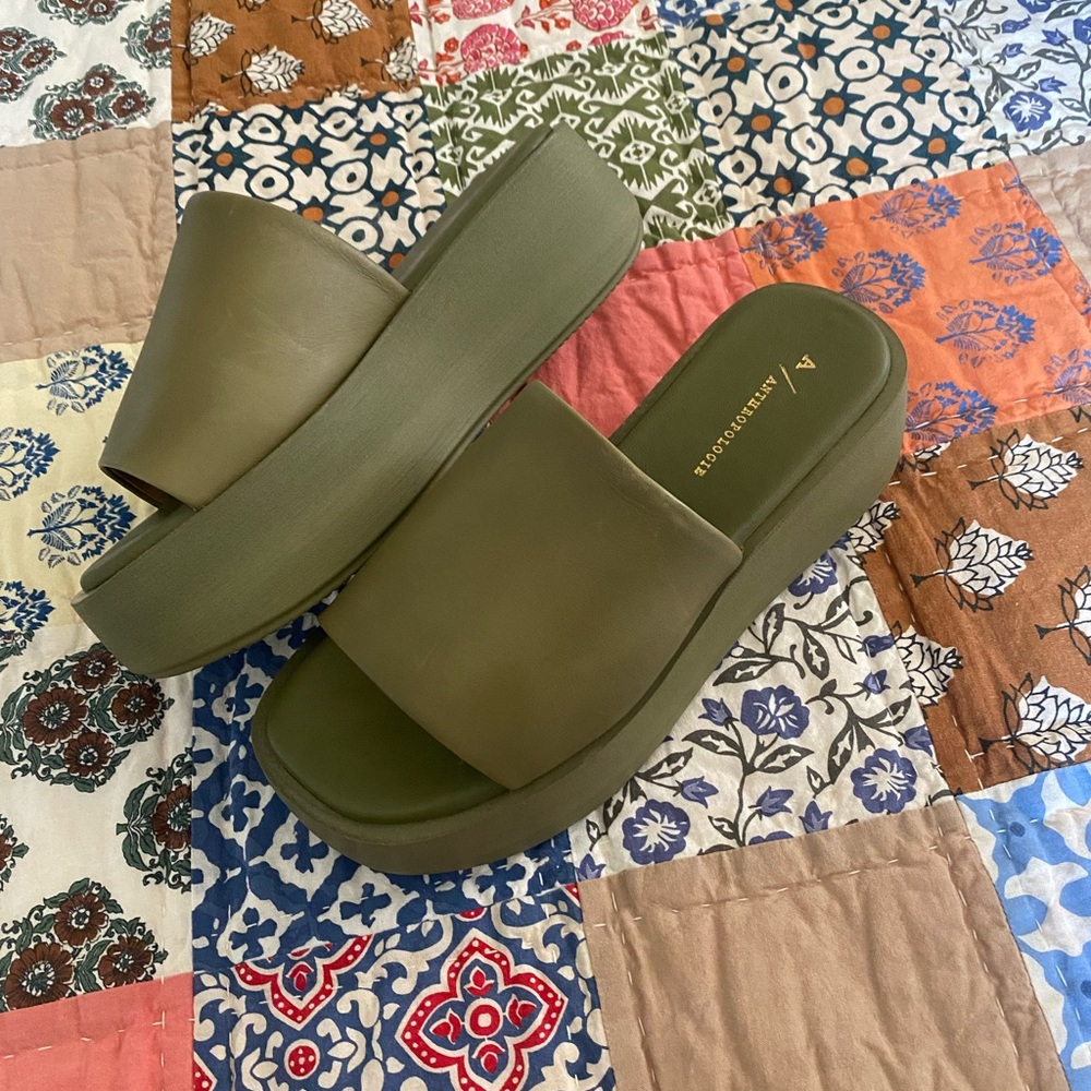 Anthropologie Olive Green Platform Sandals